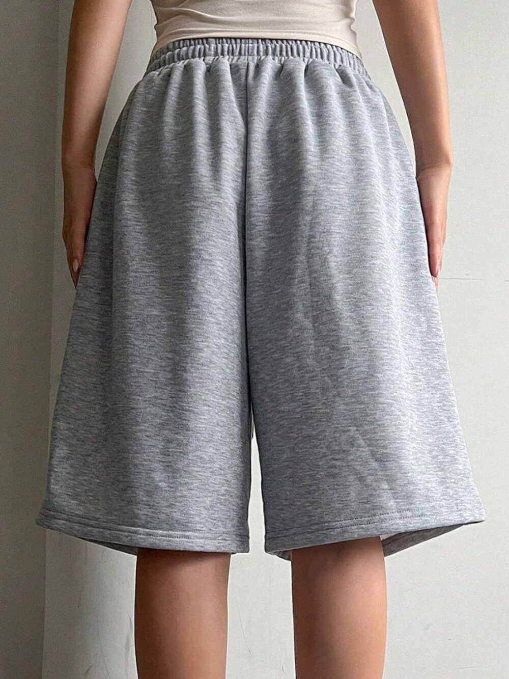Grey Casual Women's Elasticated Drawstring Bermuda Shorts - Picture 2 of 5